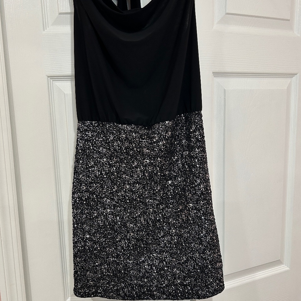 Carolina collection black with silver sequins mini dress size large
